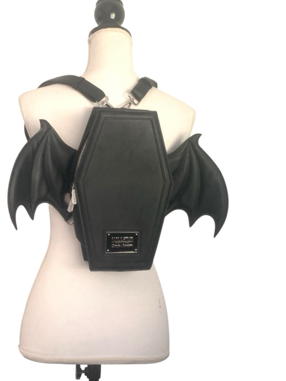 KILLSTAR Sickly Sweet Faux Leather Coffin Shape Bat Wing Back Pack Purse - Picture 2 of 8